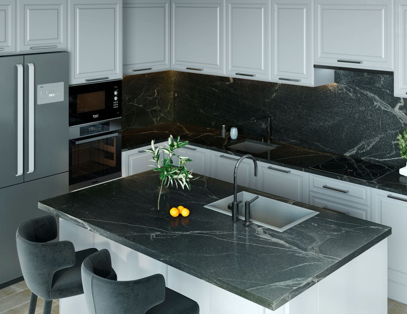 Large-format sintered stone suitable for worktops and wall cladding