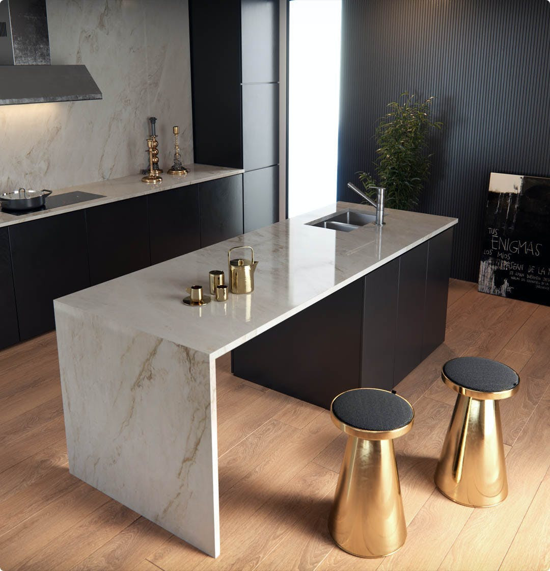 Durable sintered stone architectural surface